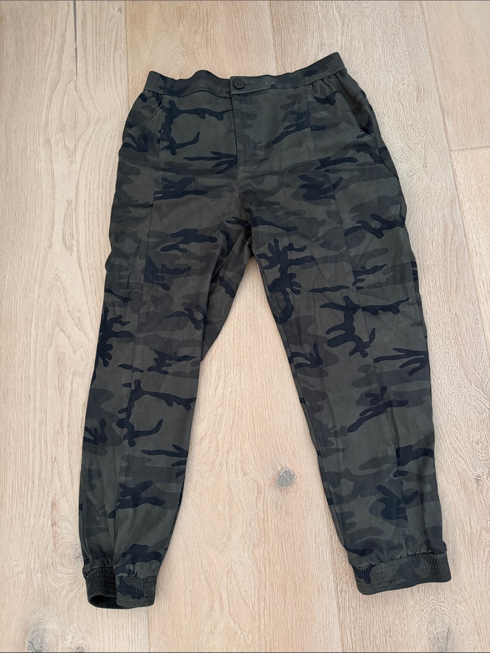 Anthropologie Olive Green camo fancy Joggers